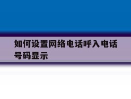 如何设置网络电话呼入电话号码显示